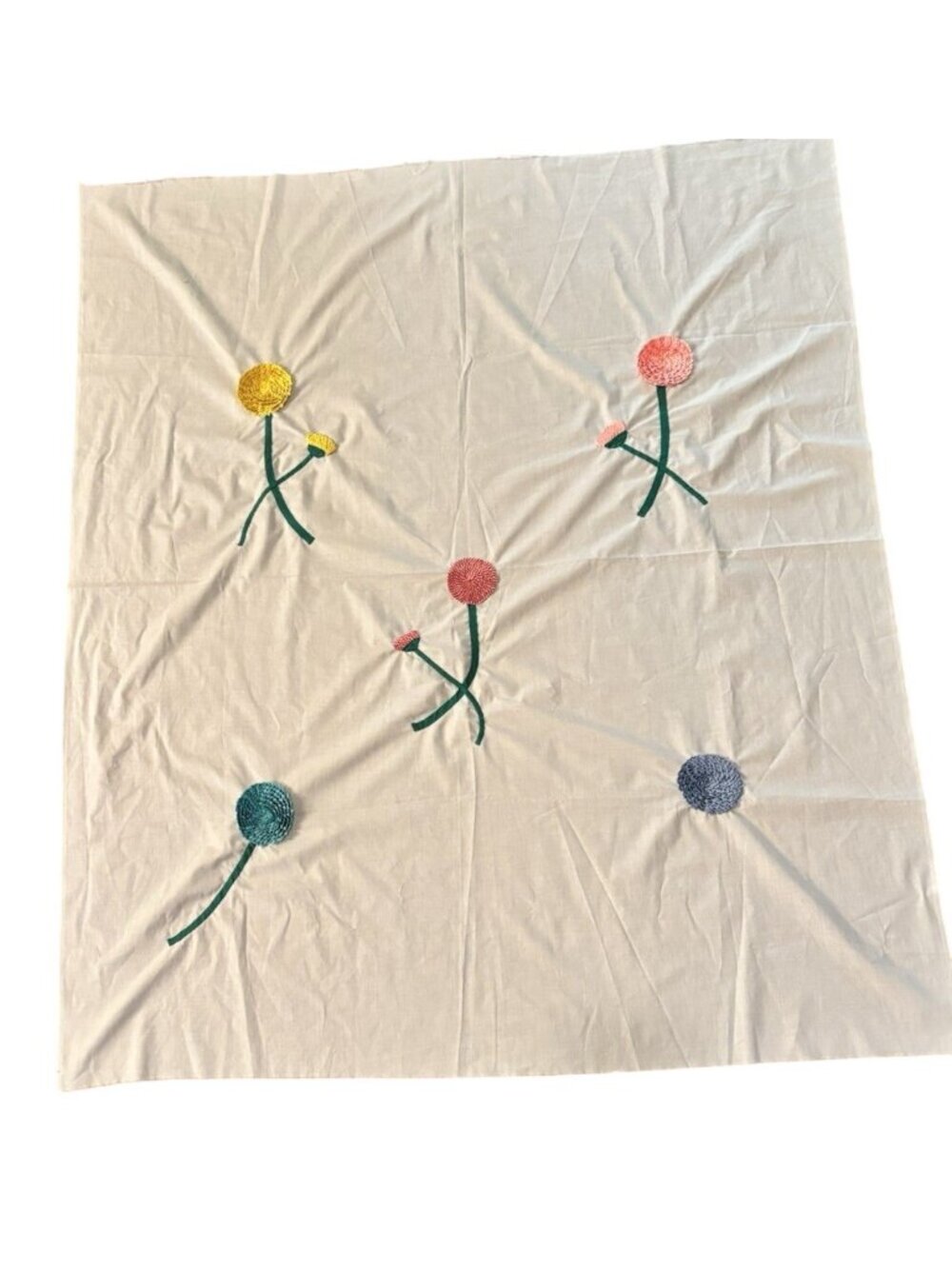 Vintage Floral Tablecloth unfinished edges Rick Rack Handmade